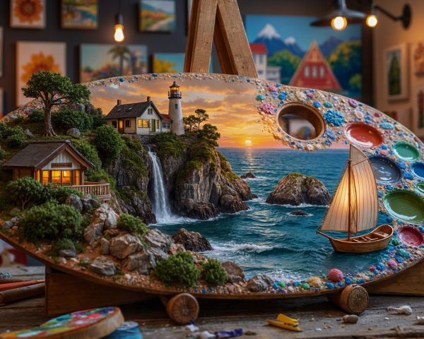 Artist's Palette as Scenic Diorama with Lighthouse