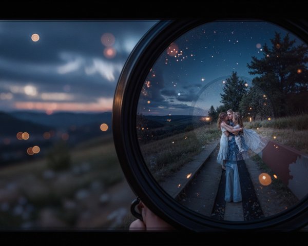 Joyful Embrace in a Scenic Twilight Landscape