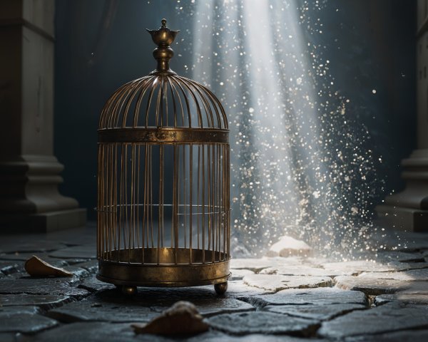 Vintage Birdcage in Dimly Lit Stone Chamber