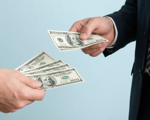 Close-Up of Hands with Dollar Bills on Blue Background
