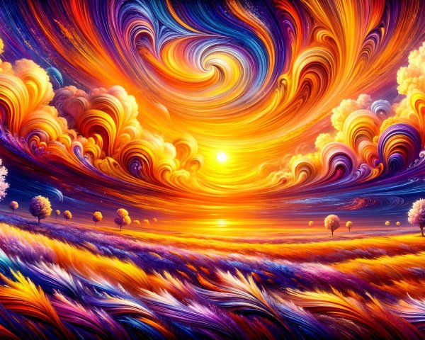 Vibrant Landscape with Dramatic Sunset and Colorful Grass