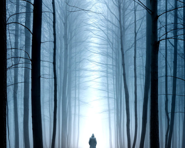 Misty Pathway with Solitary Figure and Bare Trees