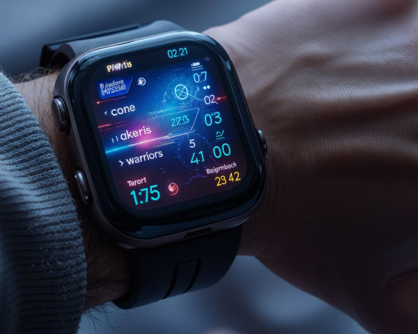 Close-up of a smartwatch displaying vibrant metrics