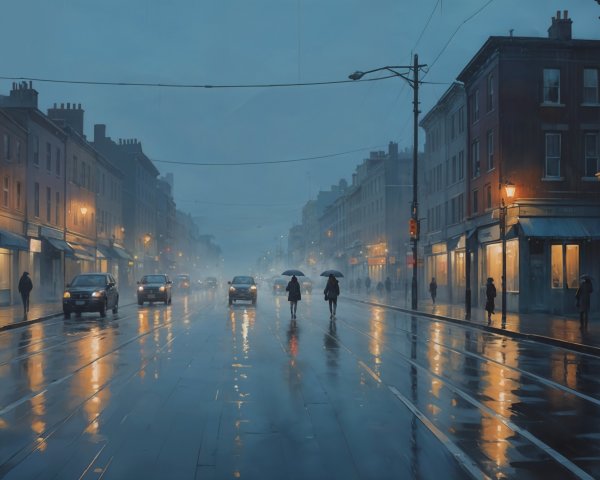 Old Town Square on a Rainy Night with Reflections