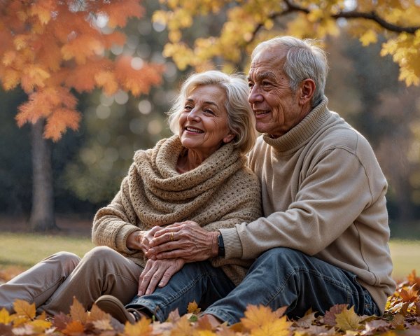 Elderly Couple Enjoys Autumn Colors Together
