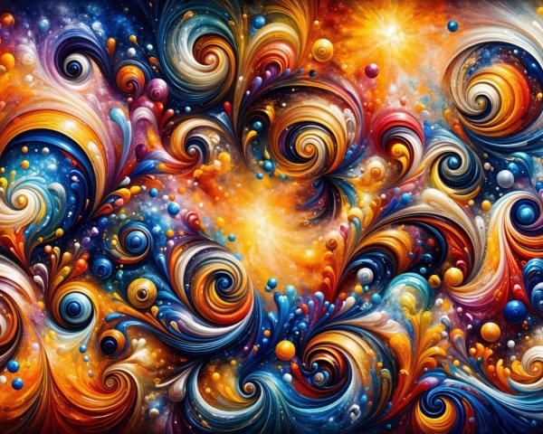 Vibrant Abstract Composition with Cosmic Patterns