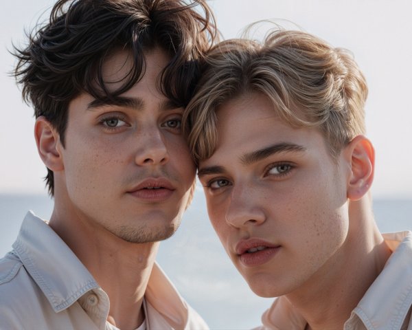 Young Men with Ocean View and Casual Attire