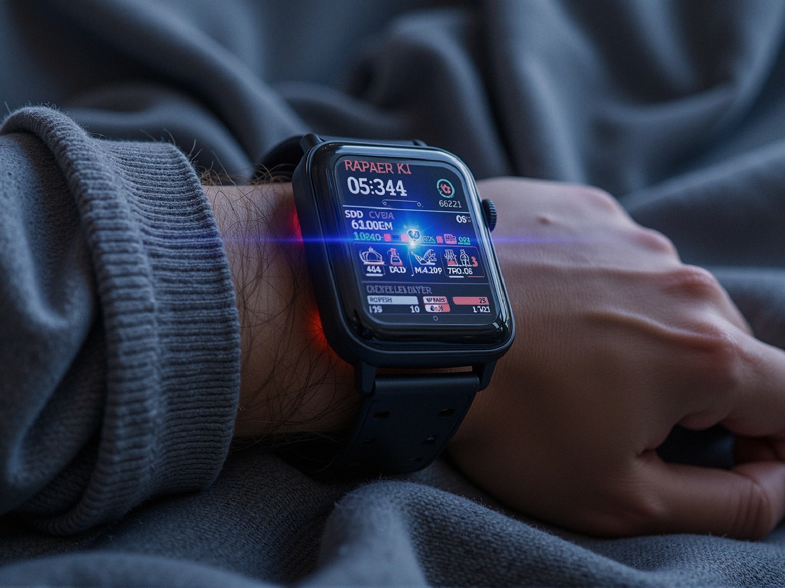 Close-up of a smartwatch displaying health metrics