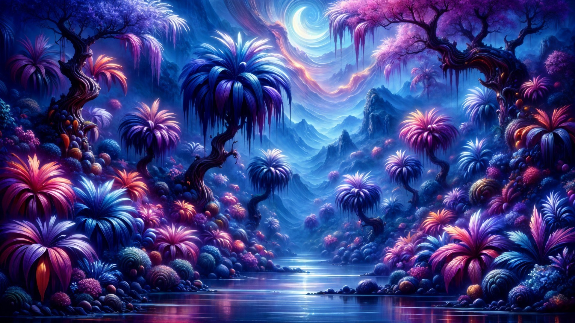Vibrant Fantasy Landscape with Surreal Vegetation