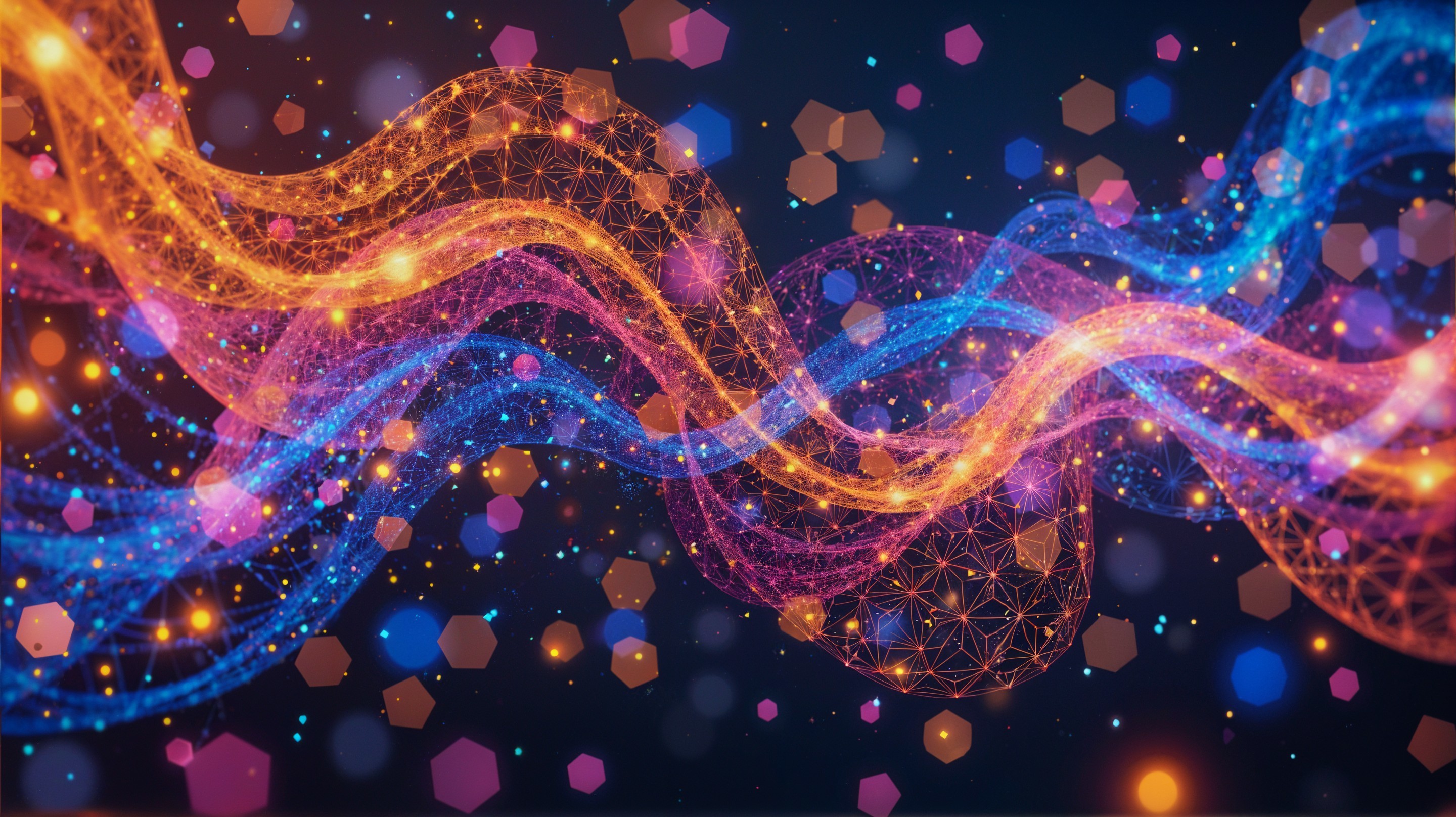 Vibrant Digital Abstract Artwork with Orange and Blue Waves