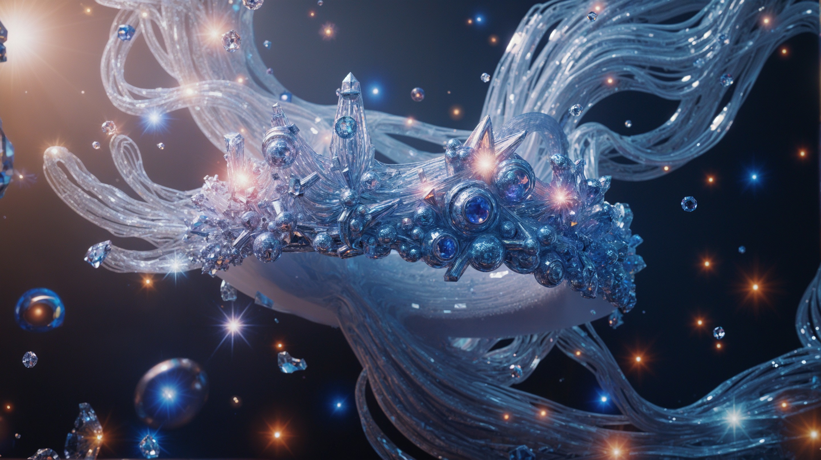 Surreal Composition with Translucent Strands and Stars