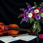 Still Life with Violin, Sheet Music, and Flowers