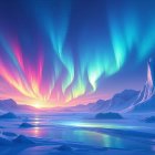 Vibrant Aurora Borealis Over Frozen Arctic Landscape