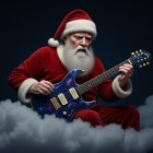Stern Old Santa Claus Playing Galaxy Pattern Guitar