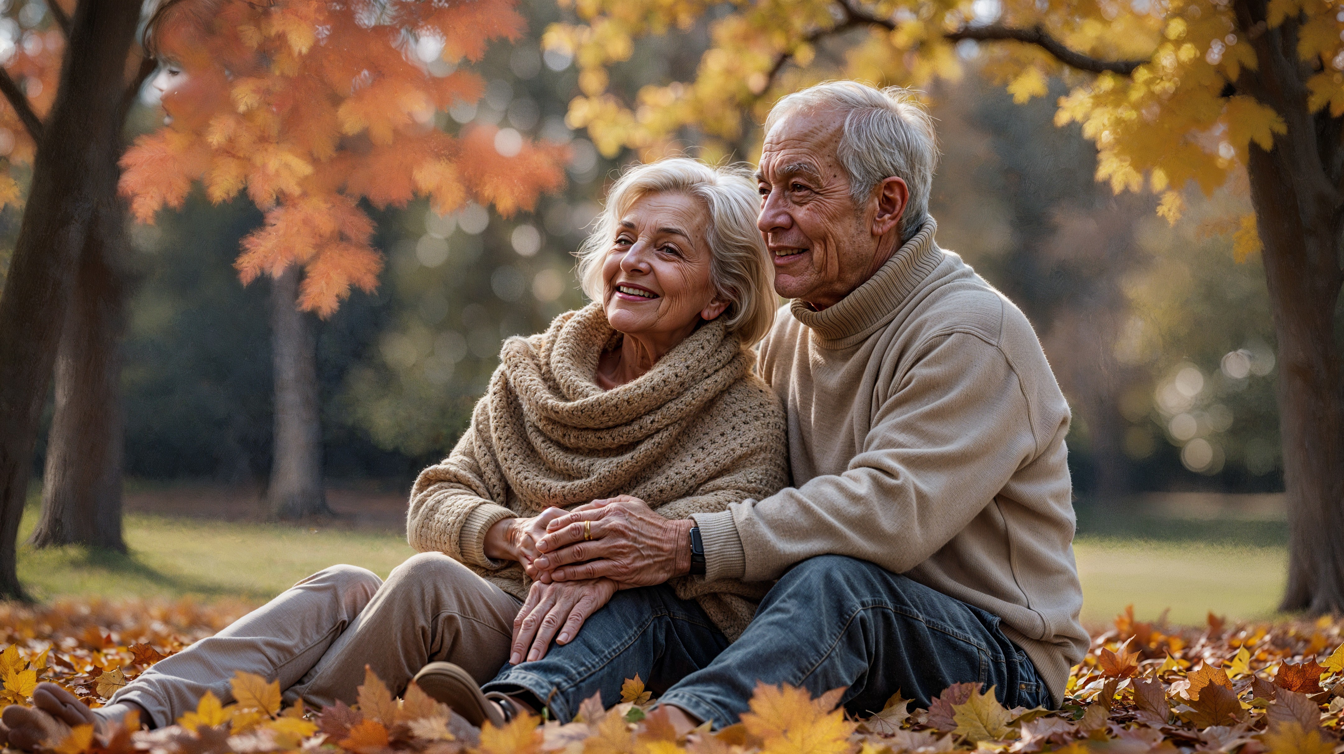 Elderly Couple Enjoys Autumn Colors Together