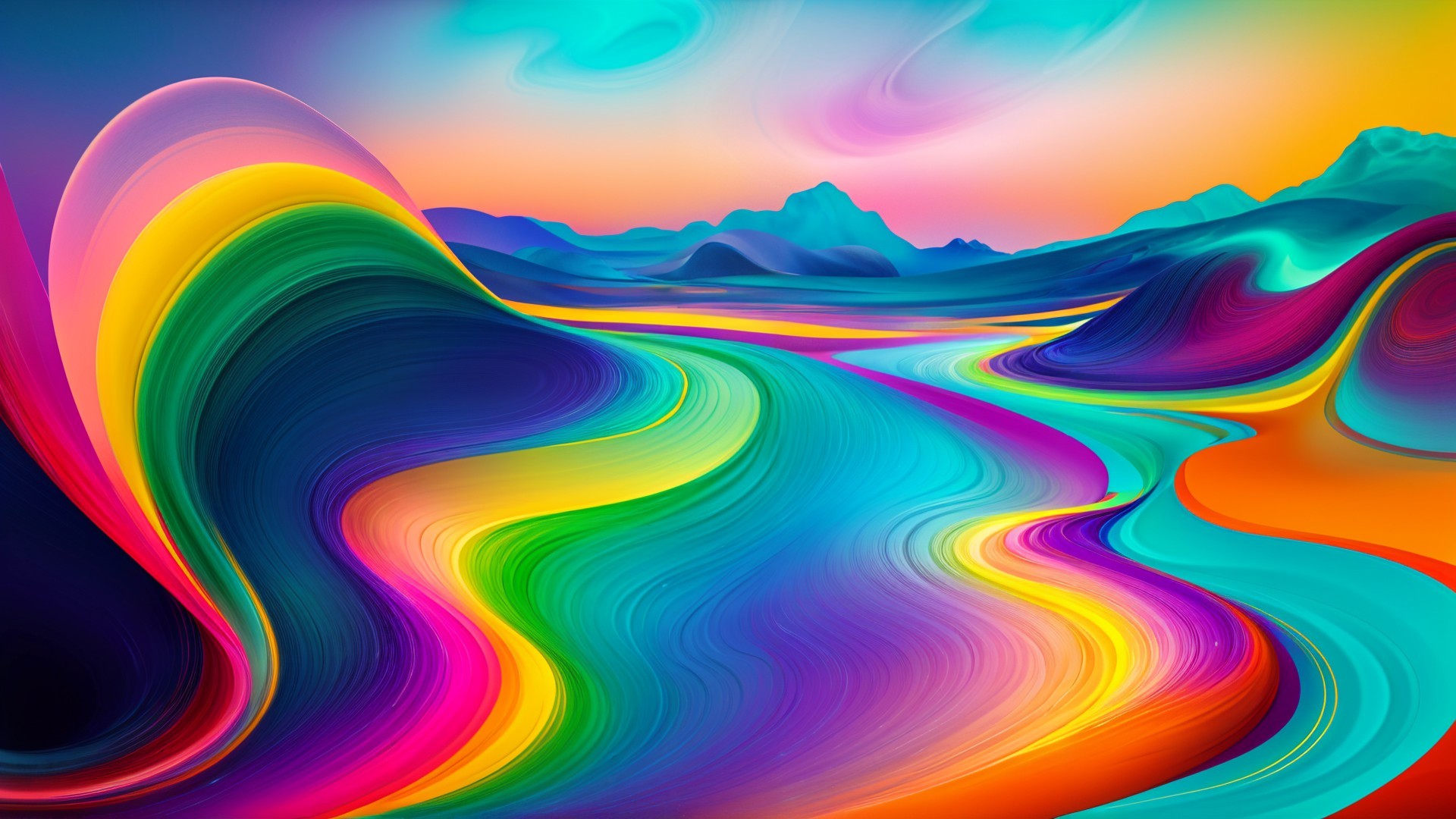 Vibrant Abstract Landscape with Swirling Colors