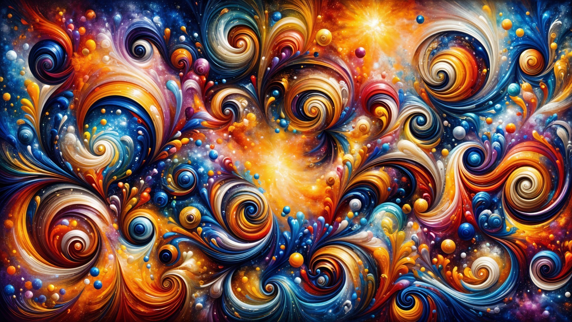 Vibrant Abstract Composition with Cosmic Patterns