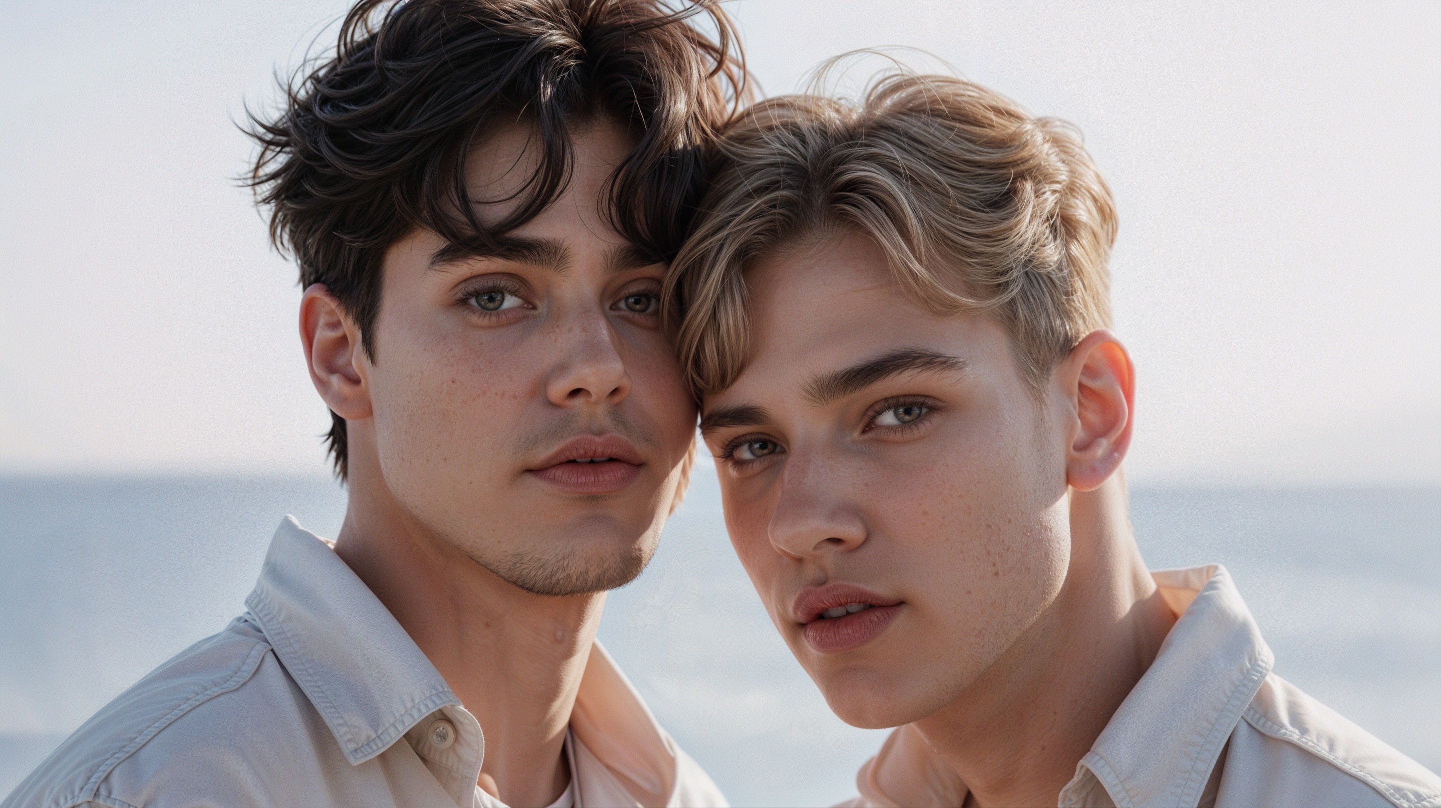 Young Men with Ocean View and Casual Attire