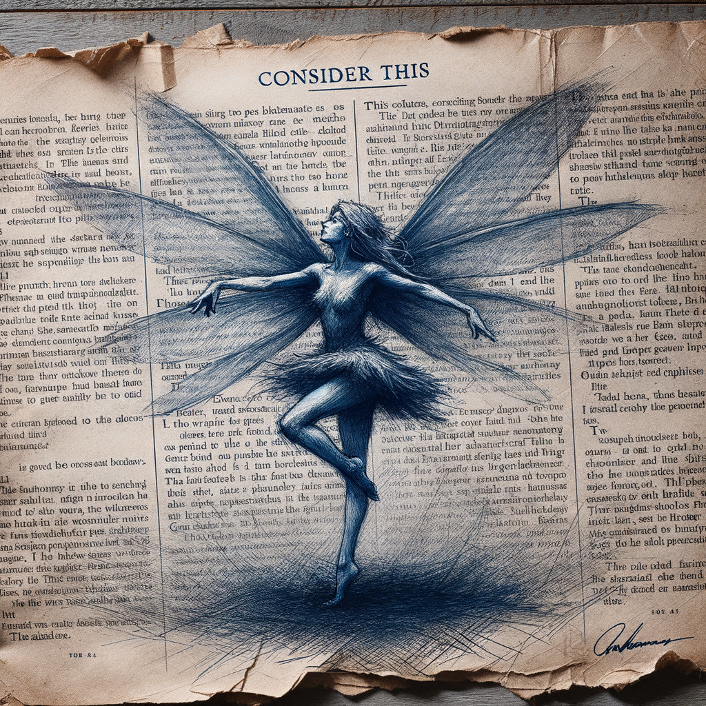 Delicate fairy illustration with vintage book backdrop