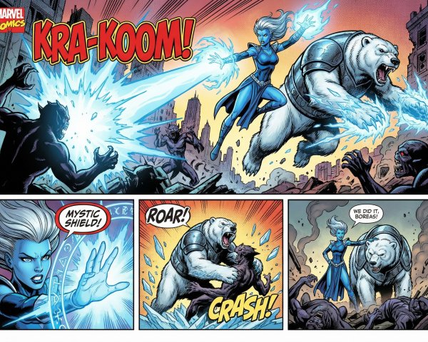 Comic Book Page Featuring Superheroine and Polar Bear