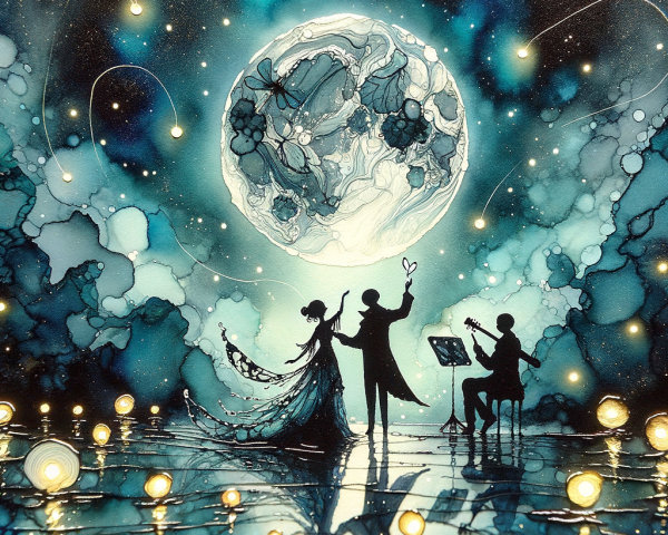 Couple Dancing Under a Luminous Moonlit Sky
