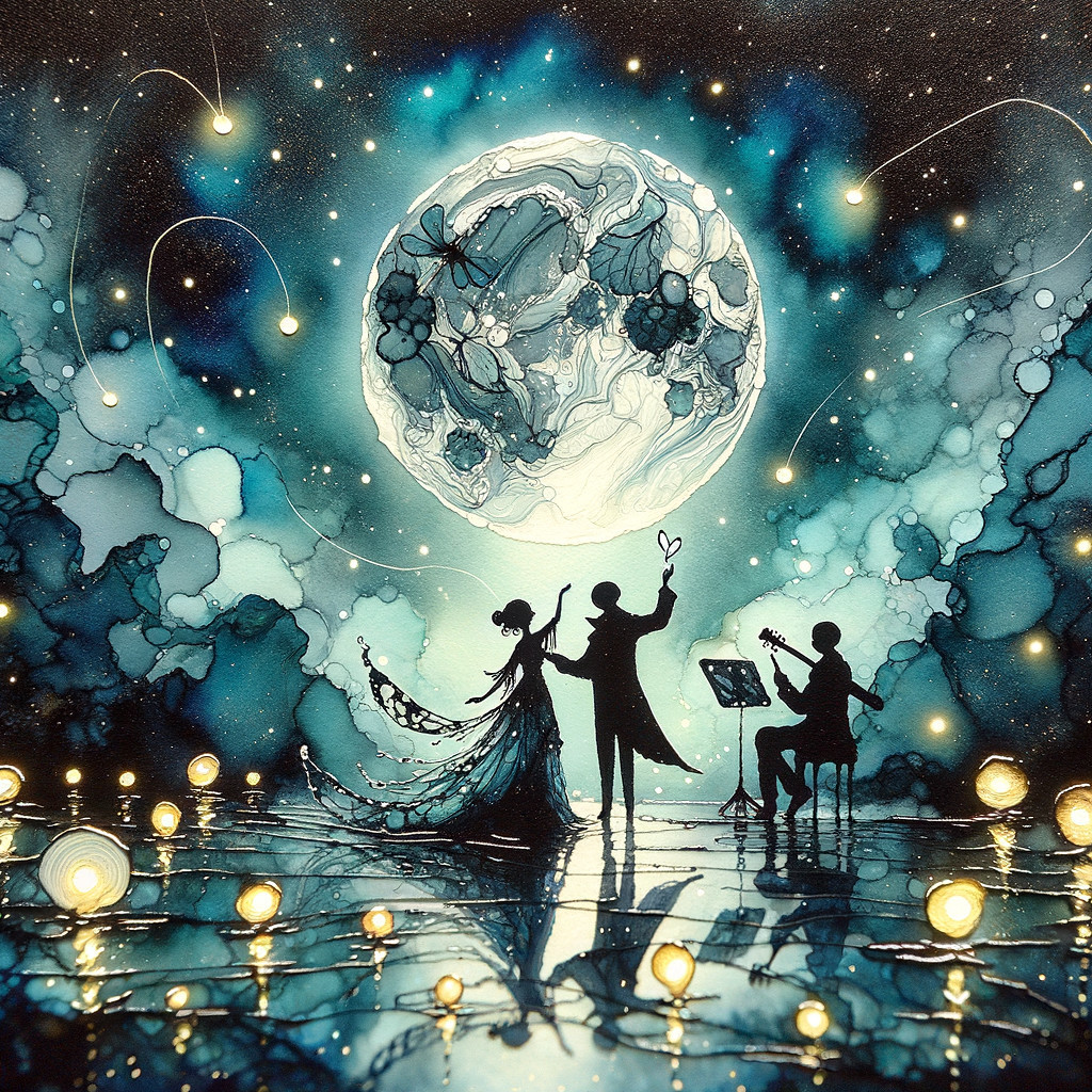 Couple Dancing Under a Luminous Moonlit Sky