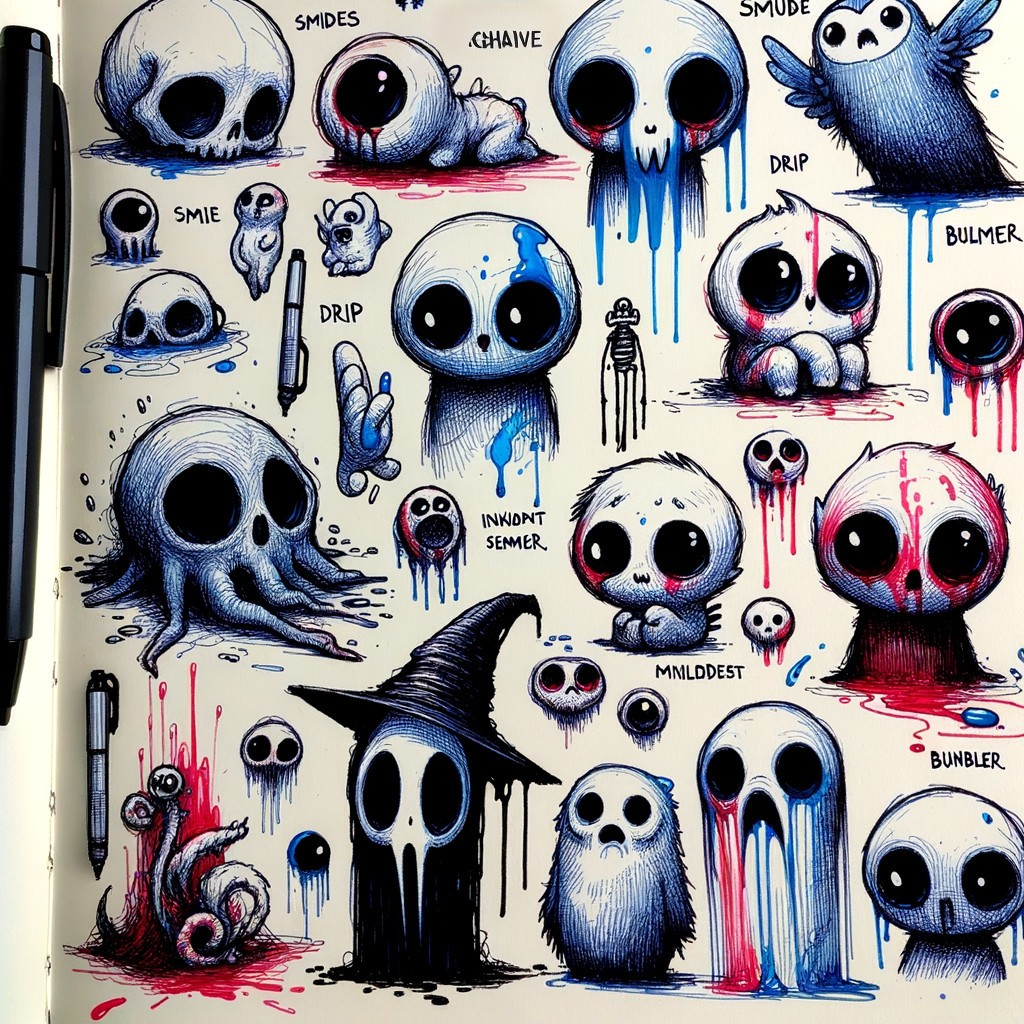 Whimsical Illustration of Spooky Cartoon Characters