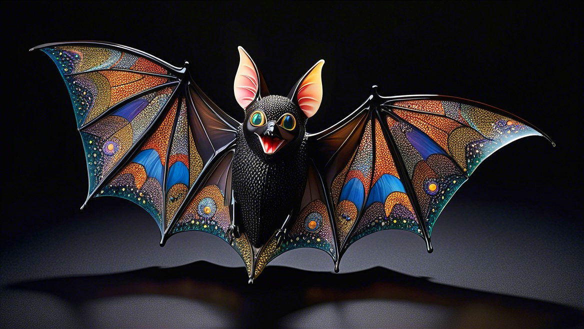 Vibrant Bat Figure with Colorful Patterns and Textures