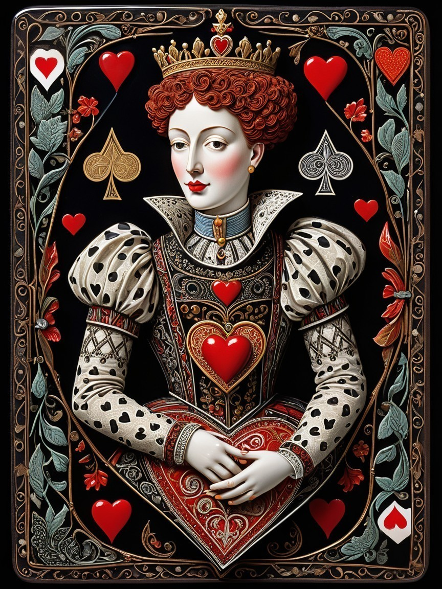 Ornate Queen of Hearts Playing Card Design Description