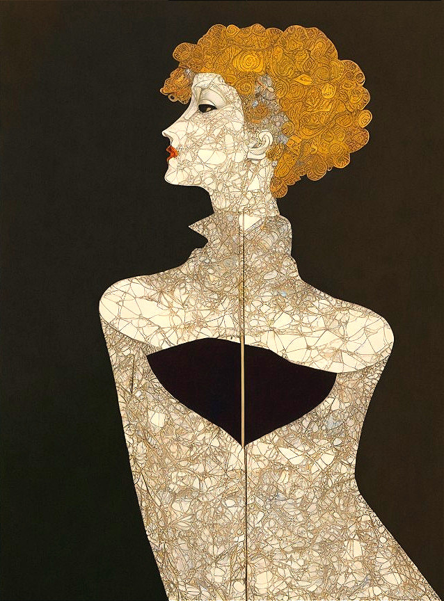 Stylized Female Figure with Elegant Profile and Dress