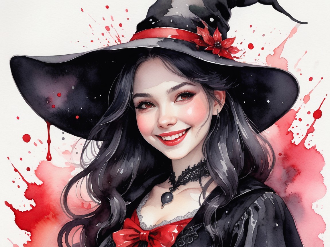 Charming Young Witch in Elegant Dark Attire Portrait