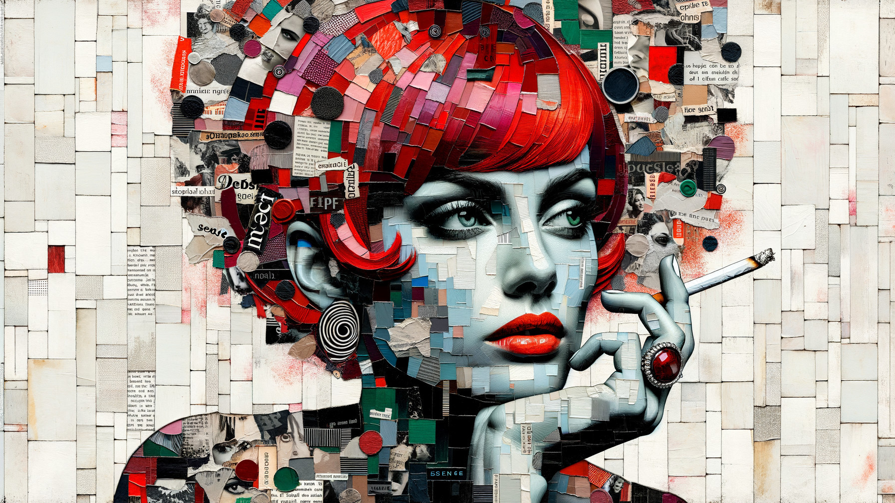 Mixed-media Artwork of Glamorous Woman with Red Hair