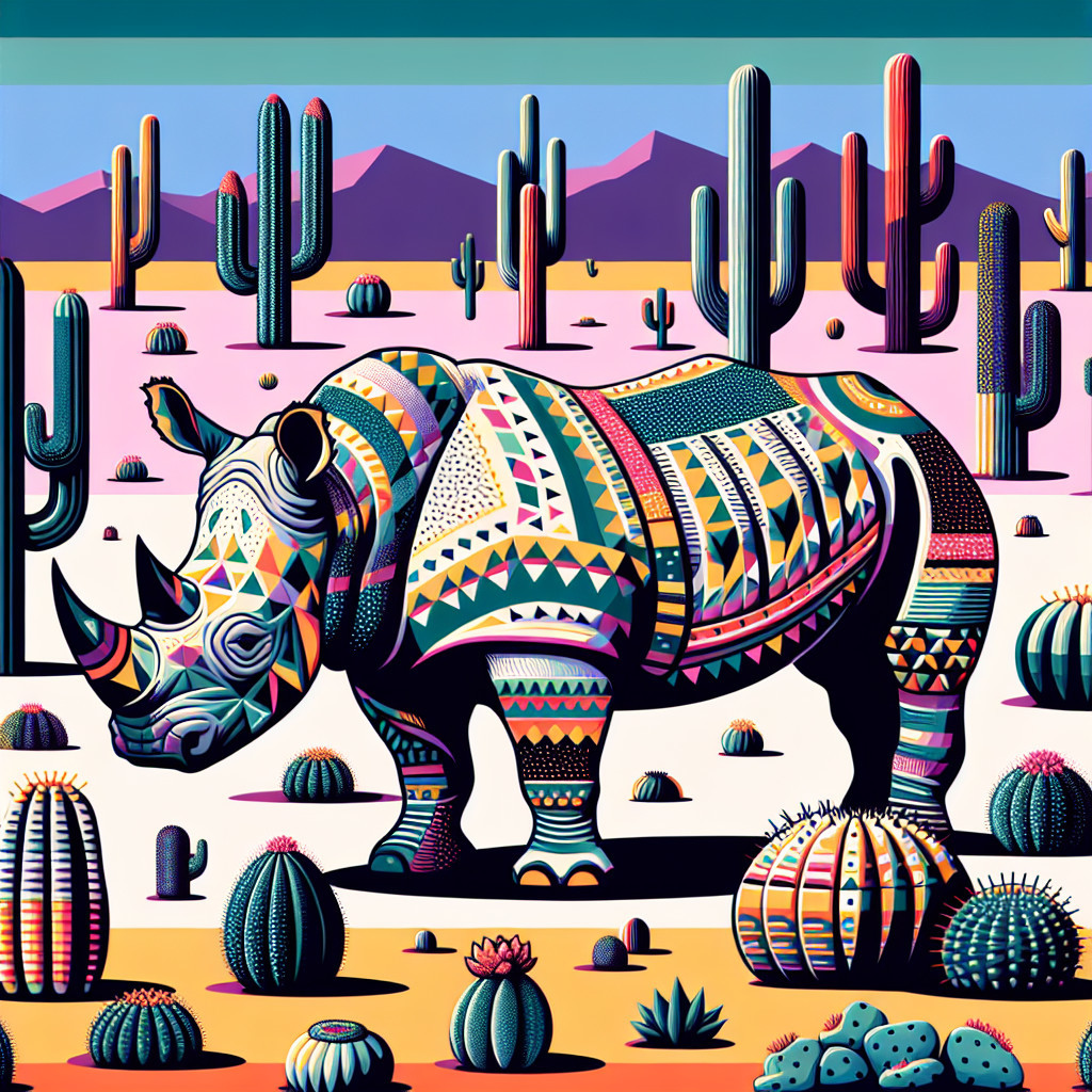 Vibrant Rhinoceros in Colorful Desert Landscape