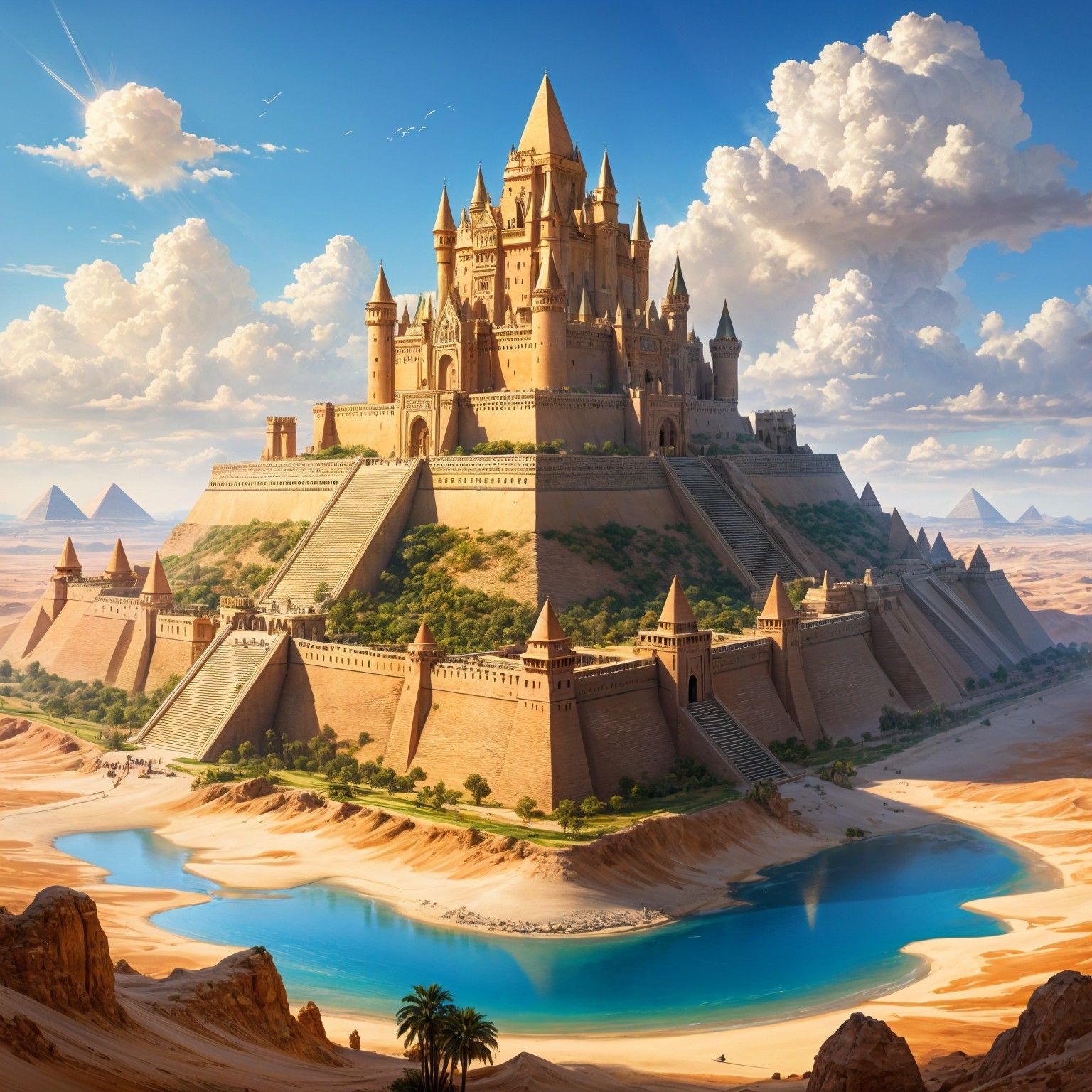 Castle on Mountain Surrounded by Desert and River