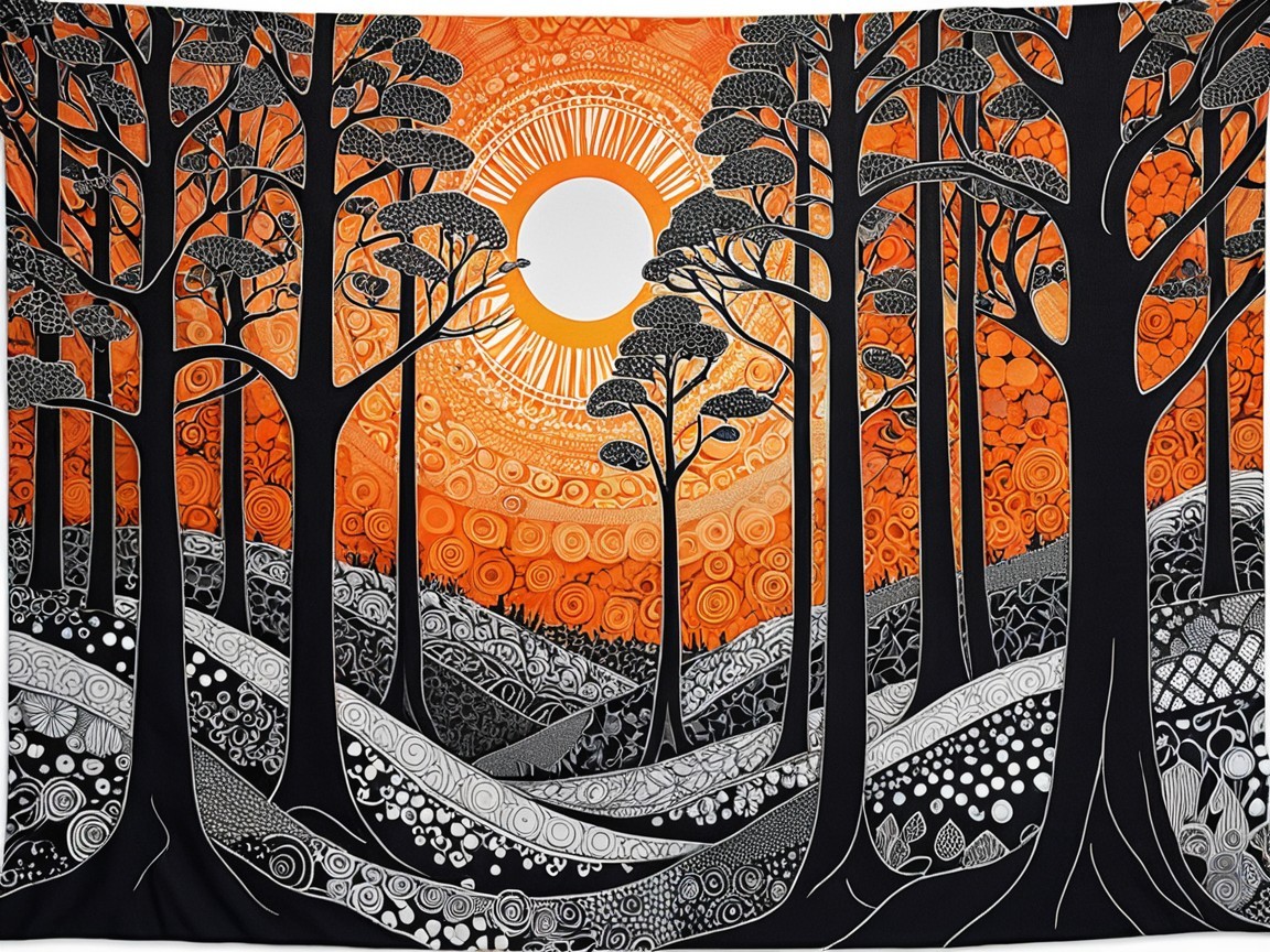 Tapestry Depicting Sunset with Intricate Patterns