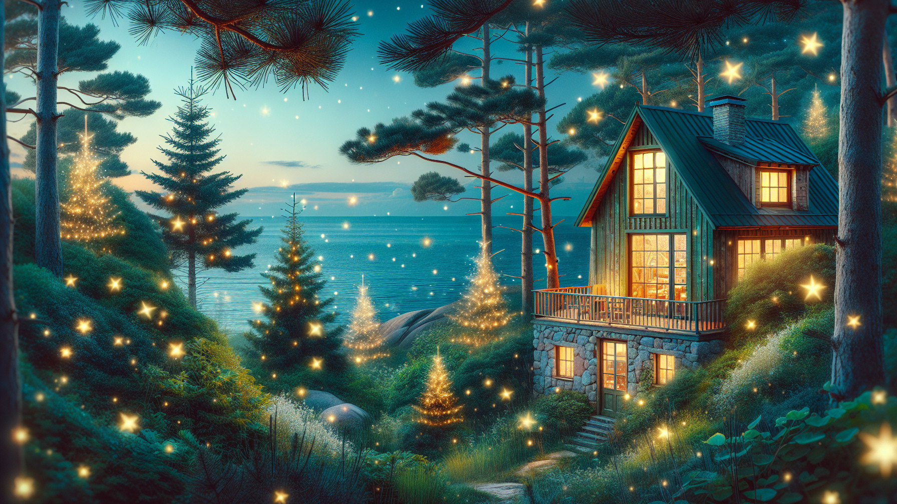 Cozy Cabin by Serene Lake in Enchanting Winter Scene