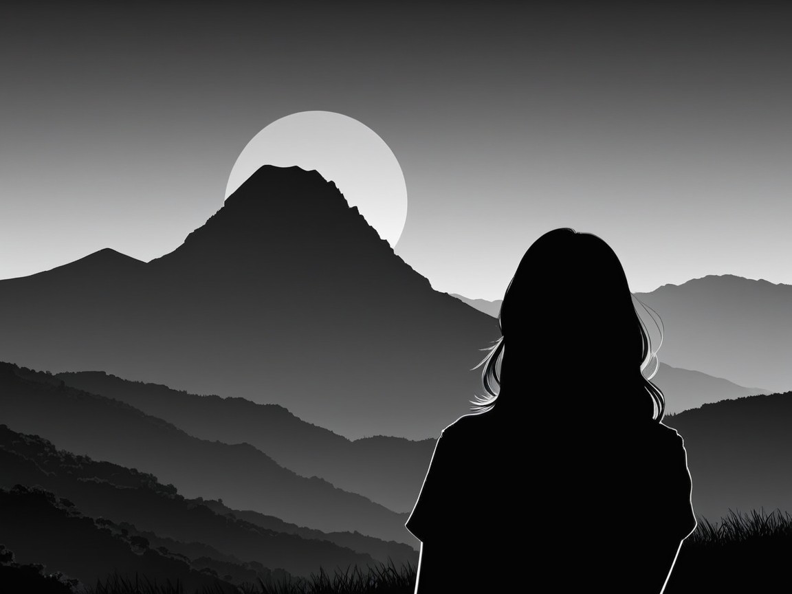 Silhouetted Figure Against Majestic Mountain Scene