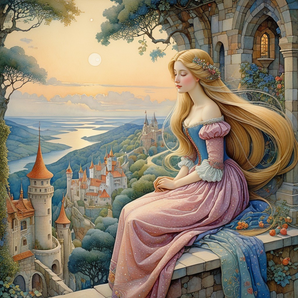 Serene Princess on Balcony with Scenic Landscape