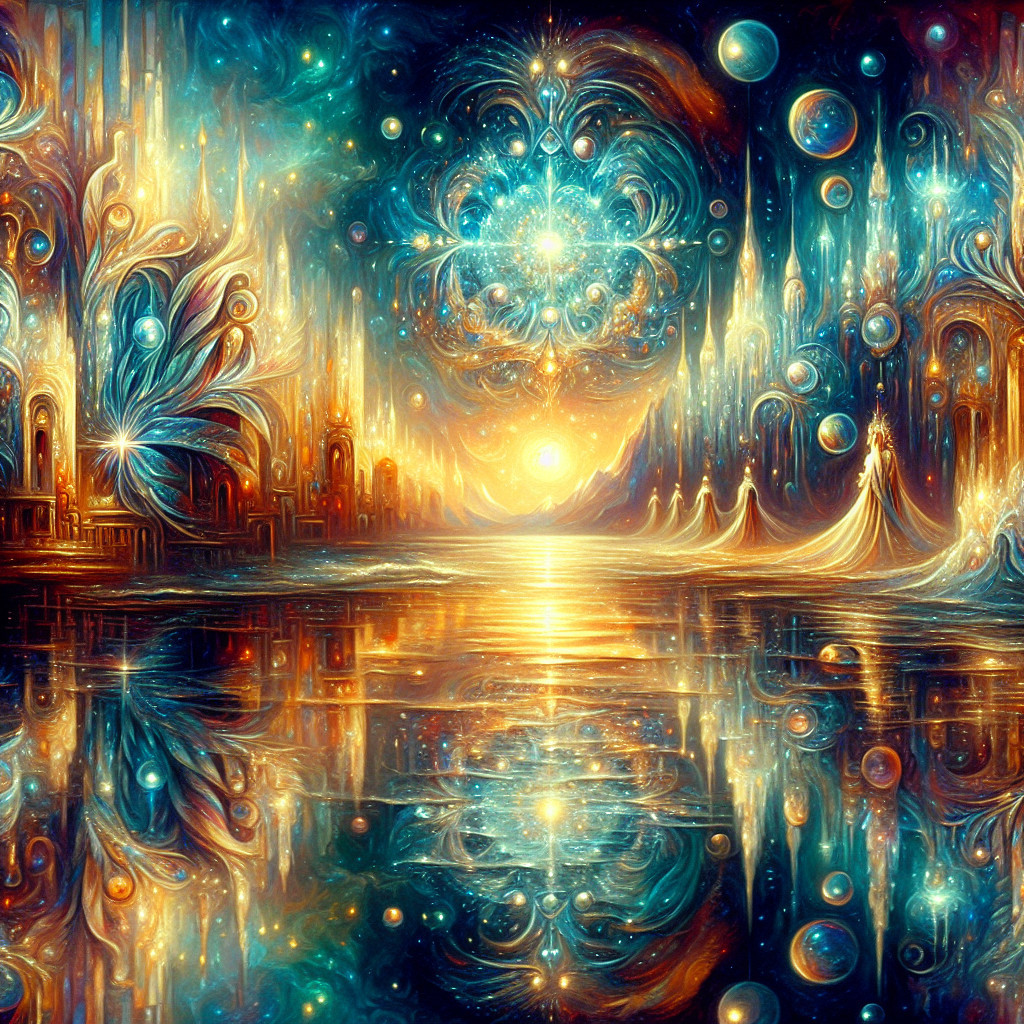 Ethereal Landscape with Cosmic Elements and Colors