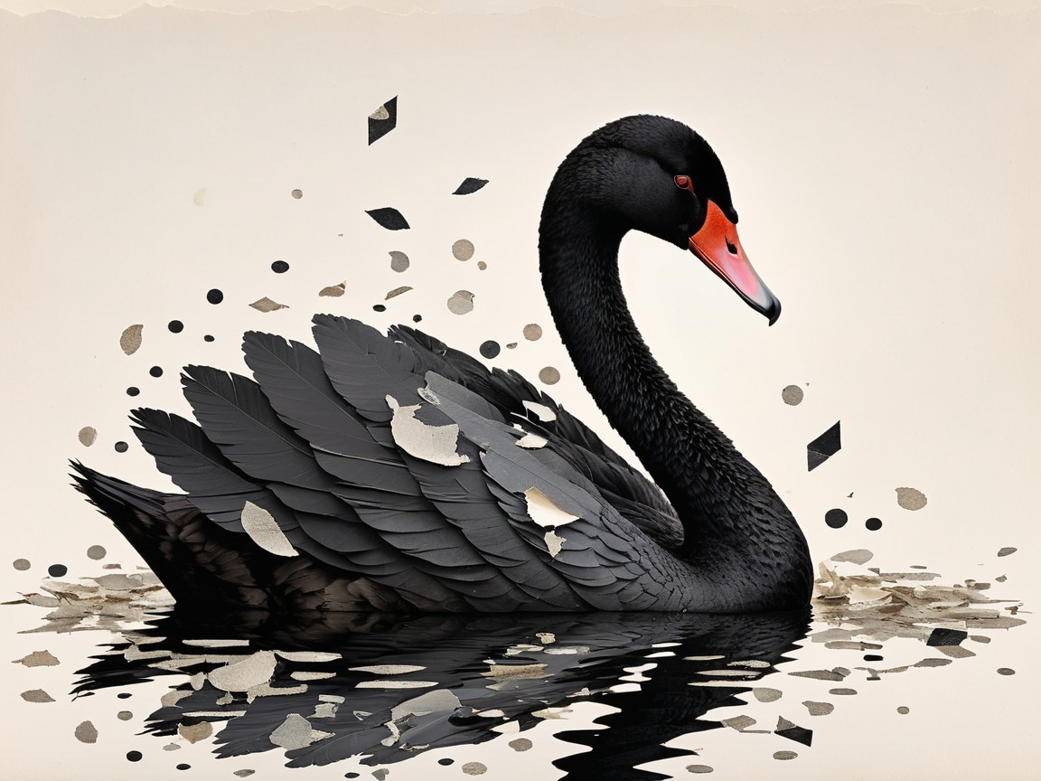 Black Swan on Calm Waters with Abstract Background