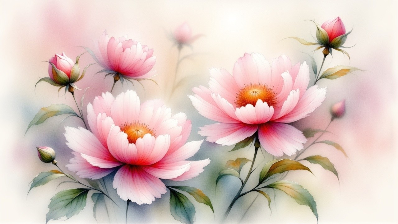 Dreamy Illustration of Blooming Peonies and Roses