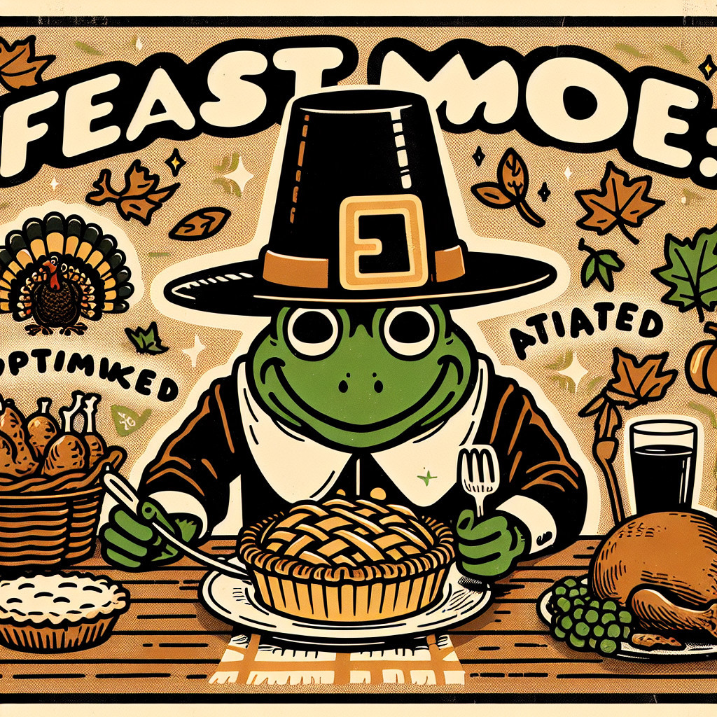 Whimsical Frog Character at Thanksgiving Feast Table