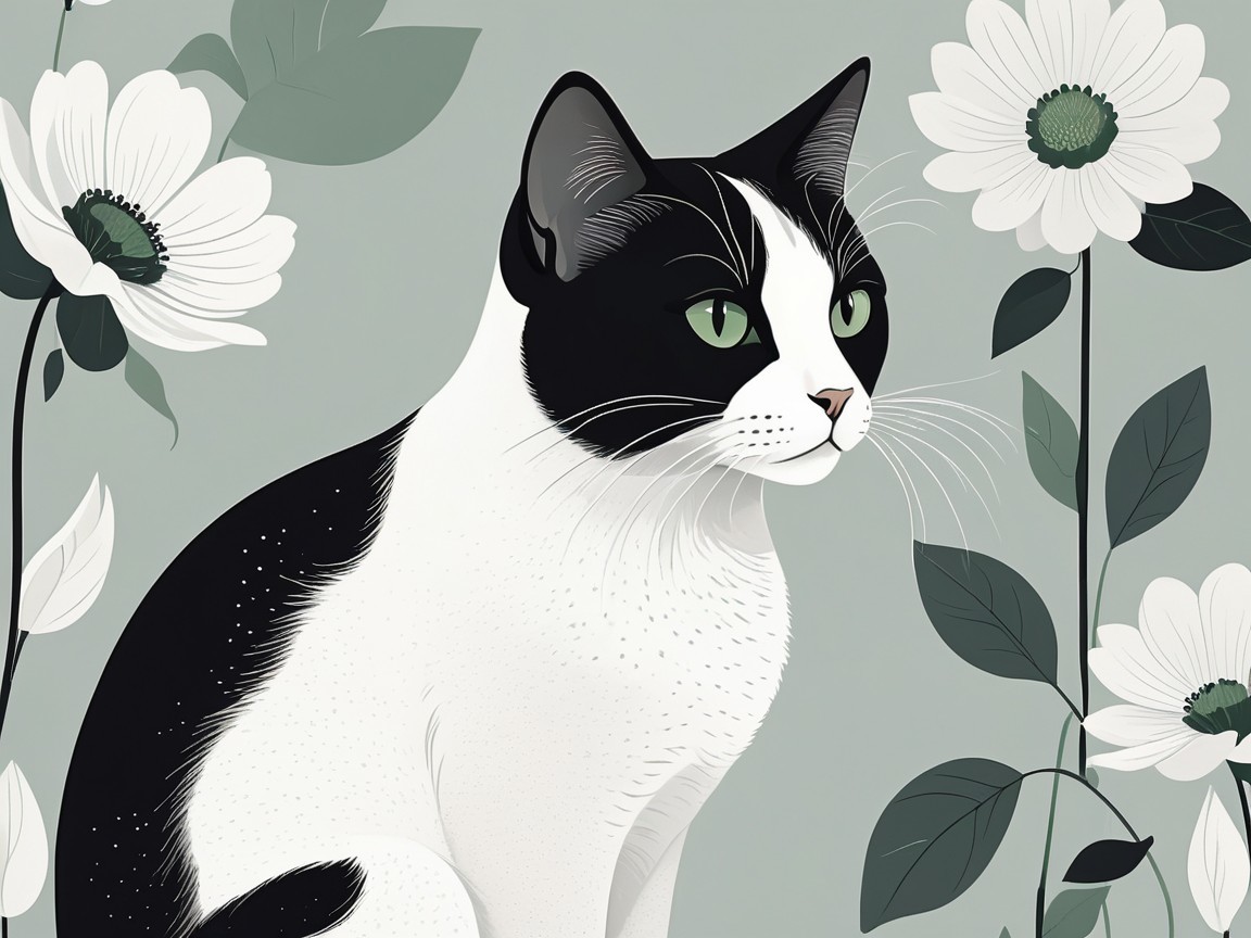 Black and White Cat Surrounded by White Flowers