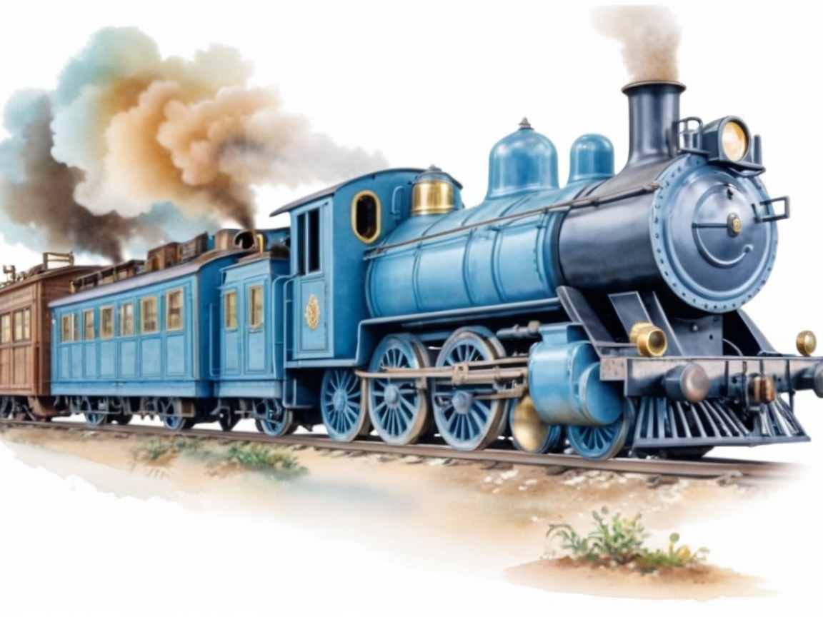 Vintage Steam Locomotive with Blue Engine and Passenger Car