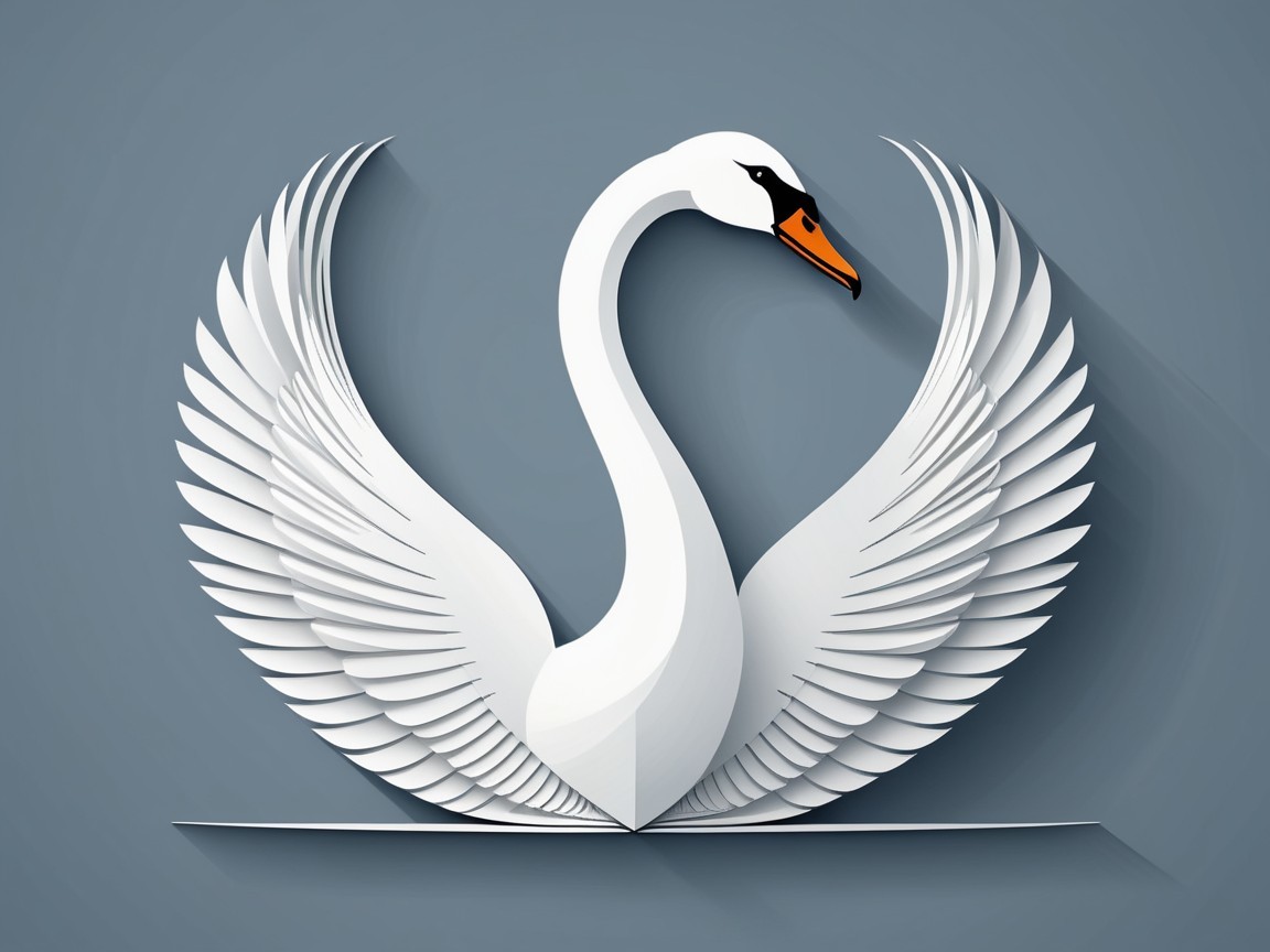 Stylized White Swan with Extended Wings and Gray Background