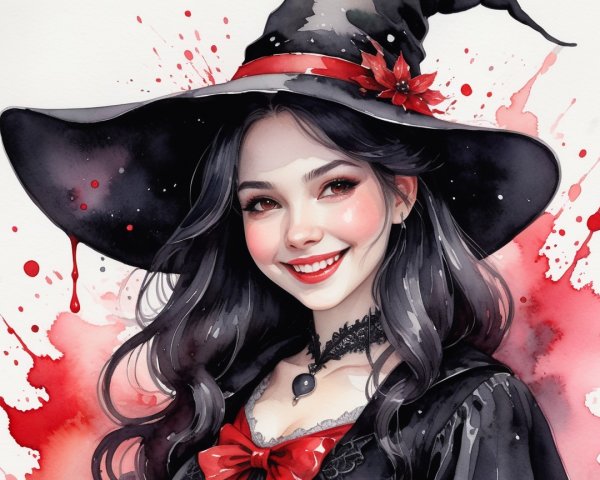 Charming Young Witch in Elegant Dark Attire Portrait