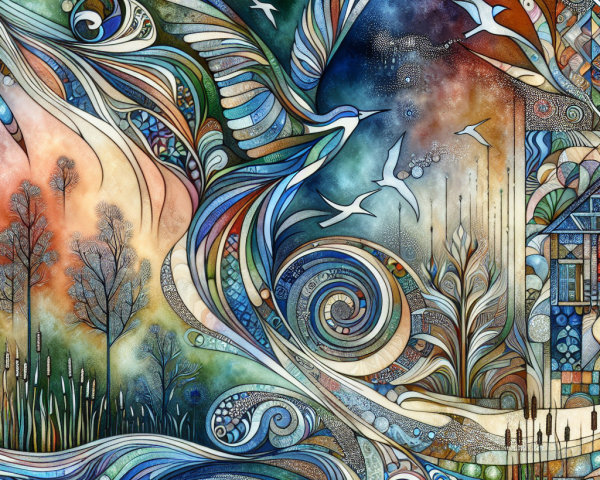 Abstract Scene of Nature and Architecture in Color