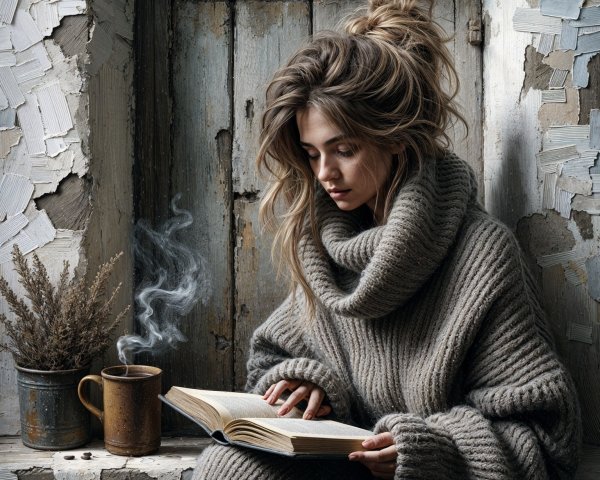 Cozy Scene of a Woman Reading by a Window