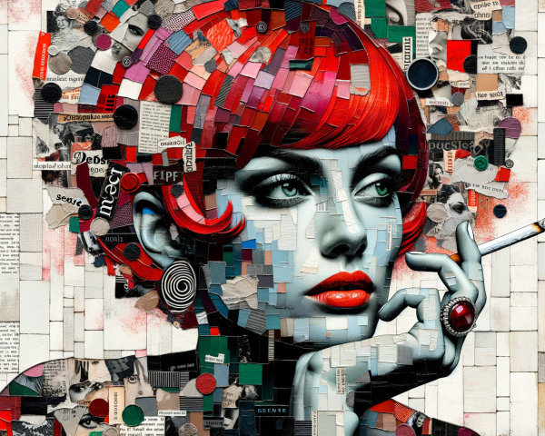 Mixed-media Artwork of Glamorous Woman with Red Hair