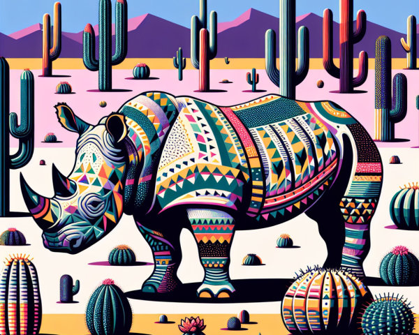 Vibrant Rhinoceros in Colorful Desert Landscape